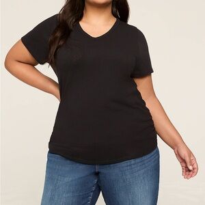 Lane Bryant Classic Black Ruched V-Neck Tee